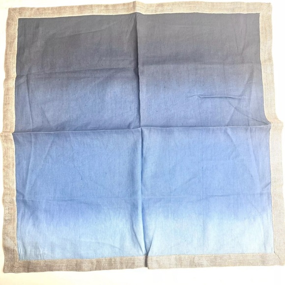KIM SEYBERT RUNNER & 4 NAPKINS SET DIP DYE NAVY BLUE SILVER RIM NEIMAN MARCUS - Picture 3 of 8